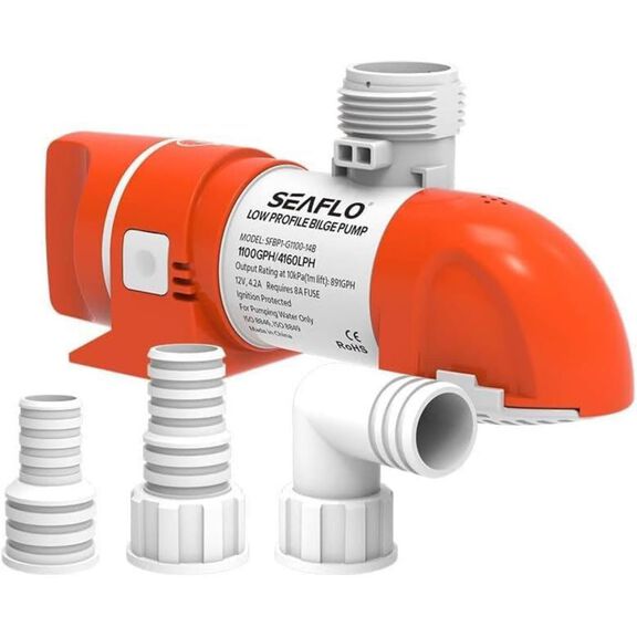 SEAFLO 24V 1100 GPH Time Sensing Automatic Low Profile Narrow Bilge Pump image number 0