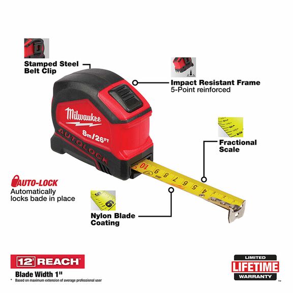 26' Compact Auto Lock Tape Measure image number 1