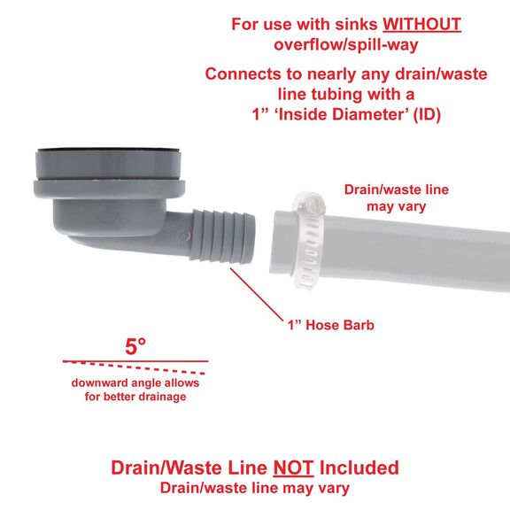 2" Drain, 95 Degree Drain, Low Profile w/Strainer, 1" Hose Barb, w/Chain Stopper Brushed Finish image number 5