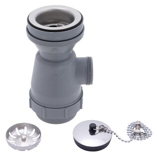 2" Drain, Trap Sink Drain, 1-1/4"-M Thread,  w/Strainer, w/Chain Stopper Ultra-Mirror Finish