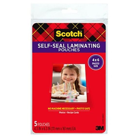 Scotch&trade; Self-Sealing Laminating Pouches 4.3" x 6.3" image number 0