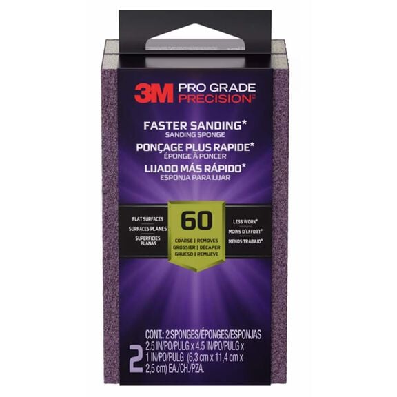 Pro Grade Precision&trade; Faster Sanding Sanding Block Sponge, 2.5 in x 4.5 in x 1in, 60 grit, 2 each/pk, 6 pk/case image number 0