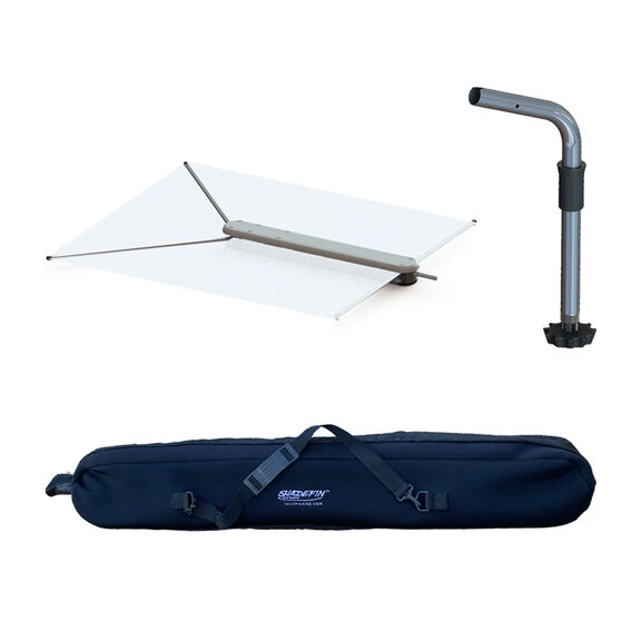 ShadeFin Canvas Boat Shade with Fixed Rod Holder Mount Kit & Storage Bag, White image number 0