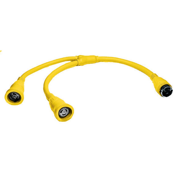 Adapter, Marine Adapter, Molded "Y", 2) 50A 125V Locking Female 2-Pole 3-Wire Grounding to 50A 125/250V, Locking Male 3-Pole 4-Wire Grounding, Yellow image number 1