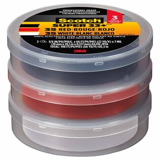 Scotch&reg; Vinyl Electrical Tape 35, 3/4" x 66', 3-Pack, Black, White, Red