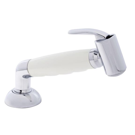 Deck-Mount Sprayer Hammer-Head Warm White Sprayer w/Elbow, 10' White Rubber Hose, Elite Holder image number 0