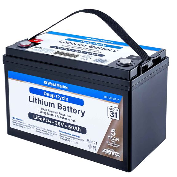 Group 31 Lithium Iron Phosphate Deep Cycle Battery, 36V 60Ah, Certified to ABYC Standards image number 1
