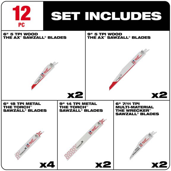 12-Piece SAWZALL&reg; Blade Set image number 1