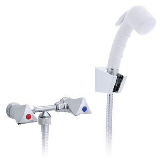 Trinidad 2H External Shower Mixer Small Arctic White Sprayer, 6' Stainless Steel Hose Chrome/Arctic White