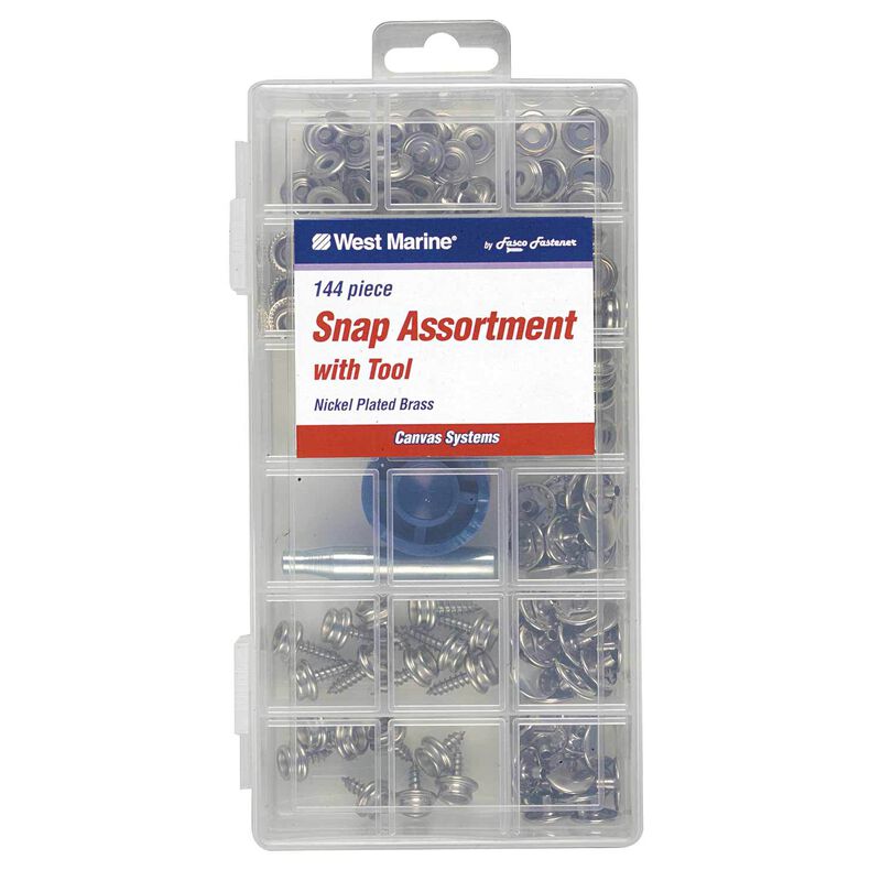 West Marine 49 Piece Canvas Snap Assortment with Tool Nickel Plated Fastener Assortment