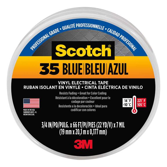 Scotch&reg; Vinyl Electrical Tape 35, 3/4" x 66', Blue image number 0
