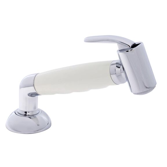 Deck-Mount Sprayer Hammer-Head Warm White Sprayer w/Elbow, 6' Stainless Steel Hose, Elite Holder image number 0