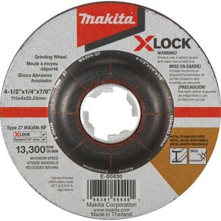 X-LOCK 4-1/2" x 1/4" x 7/8" Type 27 General Purpose 36 Grit Abrasive Grinding Wheel for Metal & Stainless Steel Grinding