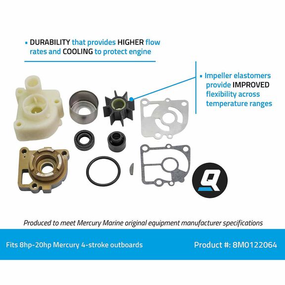 Quicksilver 8M0122064 Water Pump Repair Kit for Select Mercury 8-20hp 4-Stroke Outboards image number 2