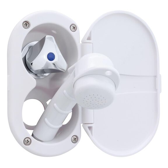 Trinidad Transom Shower Cold Only, Arctic White Cup & Lid, Small Arctic White Sprayer, 10' White Rubber Hose, Chrome Trinidad Handle image number 2