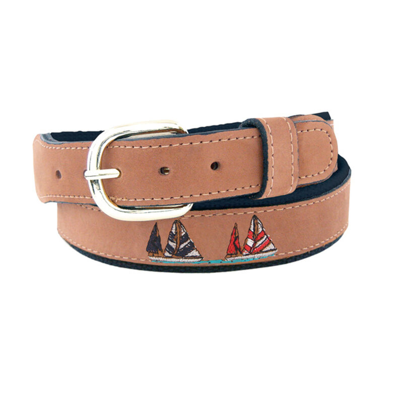 Men's Sailboat Embroidered Belt, Navy, 34 image number 0