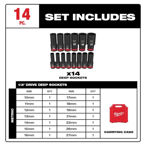 SHOCKWAVE&trade; Impact Duty&trade; 1/2" Drive Metric Deep 6 Point Socket Set, 14 Piece image number 1
