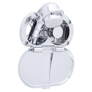 Aidack Transom Shower Hot/Cold Mixer, Chrome Cup & Lid, Small Chrome Sprayer, 10' White Rubber Hose, Chrome Aidack Handle