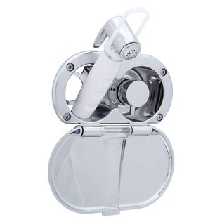 Aidack Transom Shower Hot/Cold Mixer, Chrome Cup & Lid, Hammer-Head Arctic White Sprayer, 6' Stainless Steel Hose, Chrome Aidack Handle
