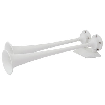White Epoxy Coated Dual Trumpet Air Horn, 24V