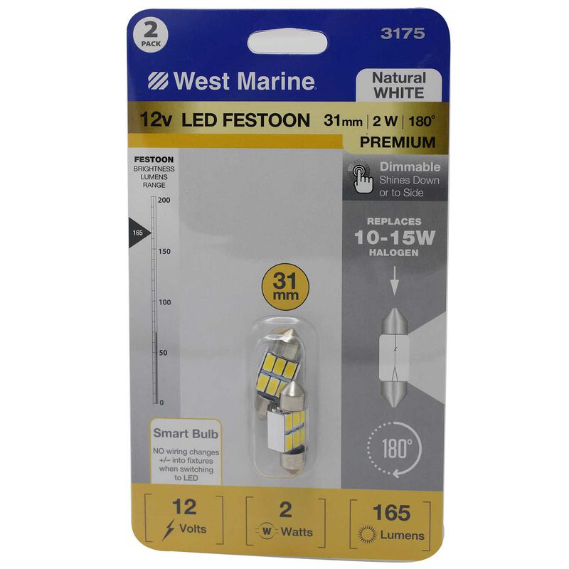 WEST MARINE Festoon 31mm LED Premium Bulbs, 2Pack West Marine