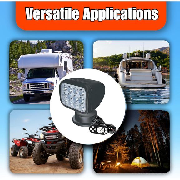 SEAFLO 360&deg; Rotating Remote Control LED Searchlight, 10-30V DC, 2700 Lumens, Wired Remote, Black image number 7