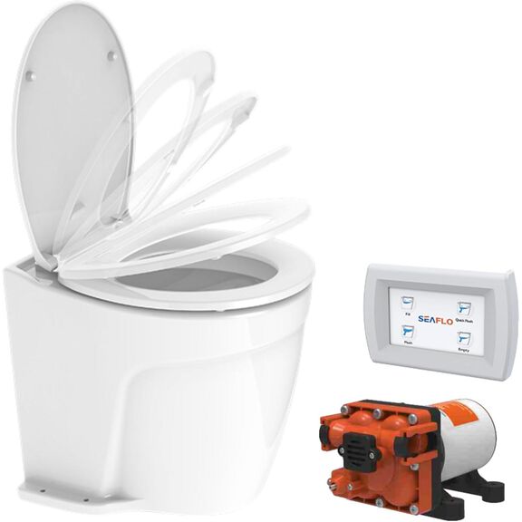 SEAFLO Deluxe Flush Electric Marine Toilet 12V, Ceramic Bowl, Macerator, Smart Panel, Soft Close image number 0