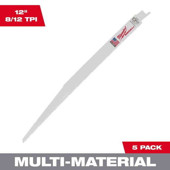 12" 8/12 TPI SAWZALL&reg; Blades, 5 Pack image number 0