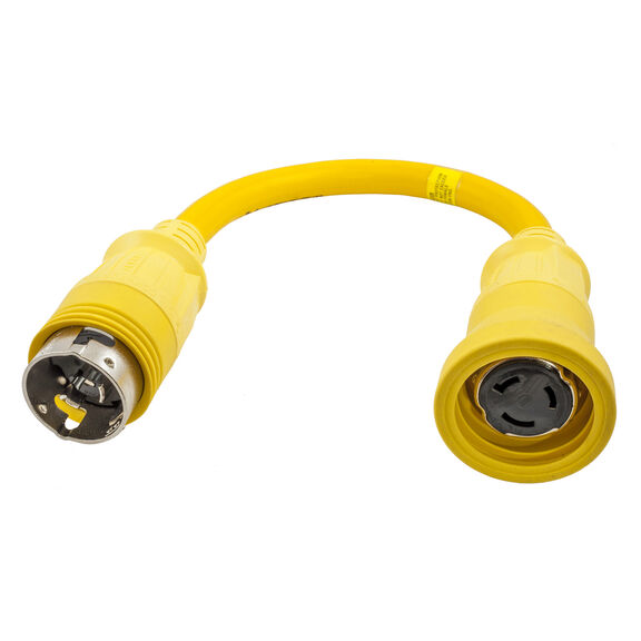 Hubbell Marine Adapter, Straight , Yellow, 50A 125V Twist-Lock  Connector to 50A 125/250V 3P4W Twist-Lock Plug image number 0