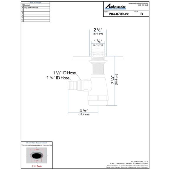 1-3/4" Drain, Touch Trap Sink Drain with Cover no Overflow, 1-1/4" & 1-1/2" Hose Barb Chrome image number 3
