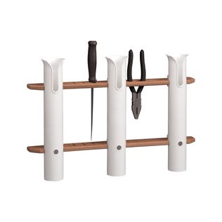 Premium Grade Teak White Polypropylene Three-Rod Tournament Storage Rack