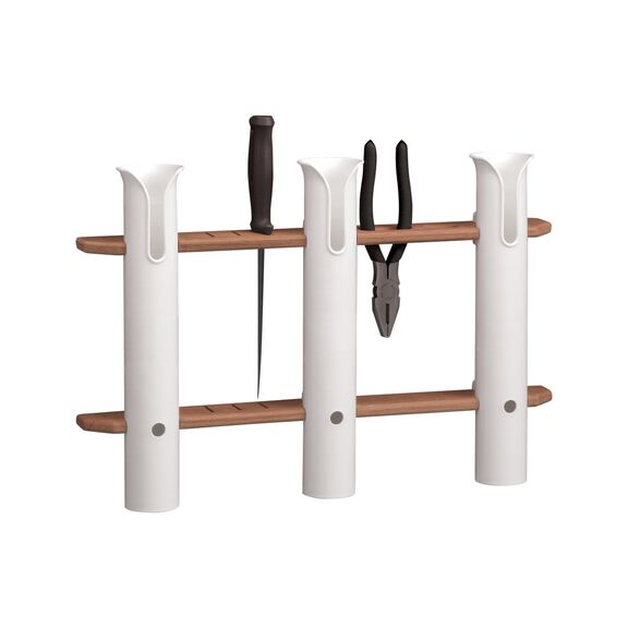 Premium Grade Teak White Polypropylene Three-Rod Tournament Storage Rack image number 0