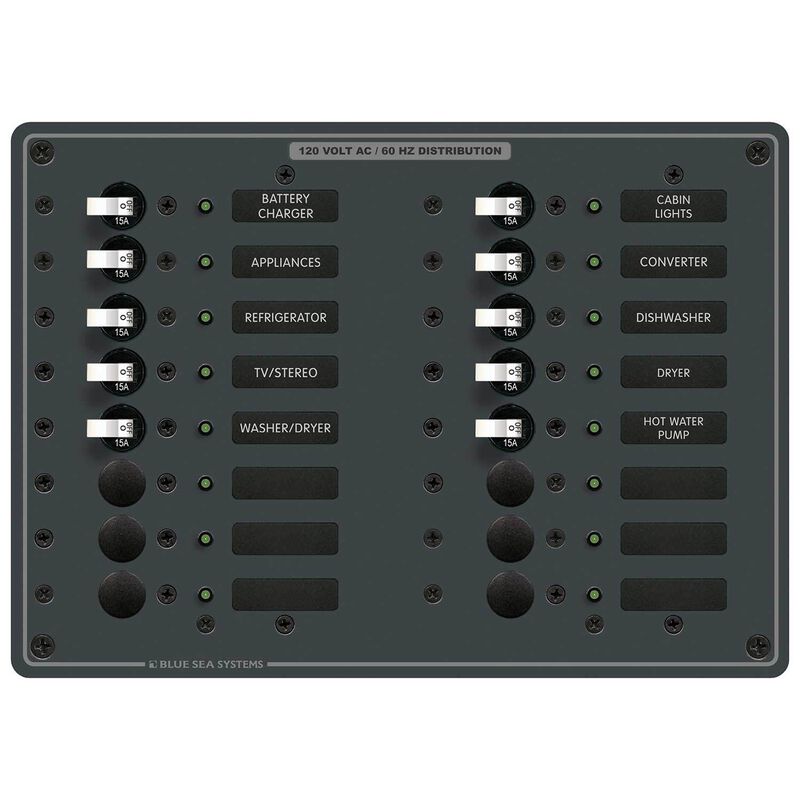 16-Position AC Circuit Breaker Panel, 10 Circuit Breakers image number null