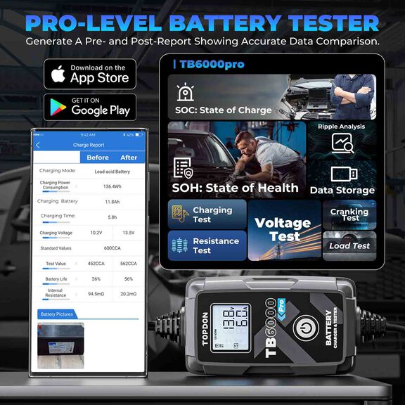 2-in-1 6A Battery Charger & Battery Tester with App image number 5