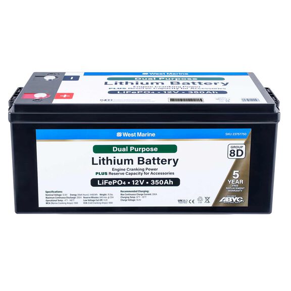 Group 8D Lithium Iron Phosphate Dual Purpose Battery, 12V 350Ah, Certified to ABYC Standards image number 0