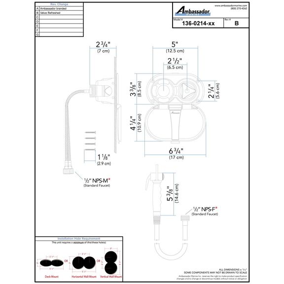 Trinidad Transom Shower Cold Only, Chrome Cup & Lid, Hammer-Head Arctic White Sprayer, 10' White Rubber Hose, Chrome Trinidad Handle image number 3