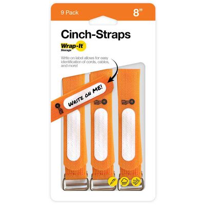 8" Storage Cinch Straps, 9-Pack, Orange