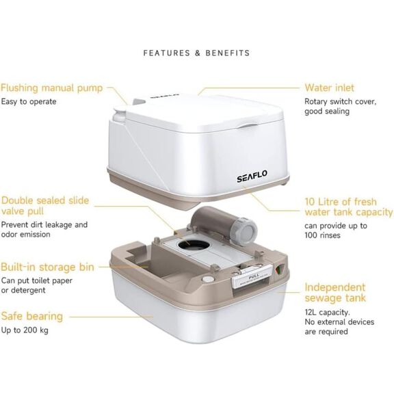 SEAFLO 12L Portable Travel Toilet with Manual Flush White image number 1