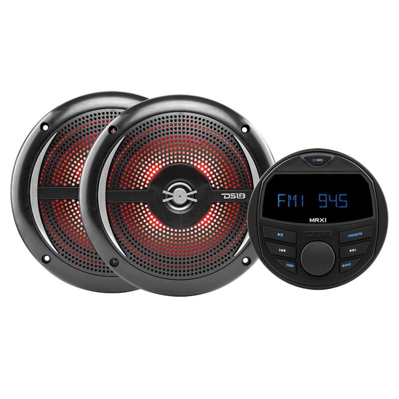 DS18 Water-Resistant Marine Head Unit and 6.5″ Speakers Pair Package - Black