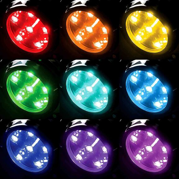 Round Six LED Underwater Light with Stainless Steel Bezel, RGBW, 2-Pack image number 6