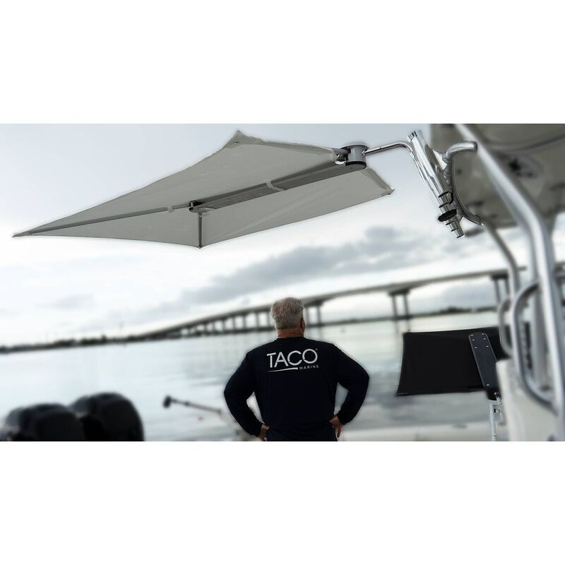 TACO MARINE ShadeFin Canvas Boat Shade with Fixed Rod Holder Mount Kit &  Storage Bag, White