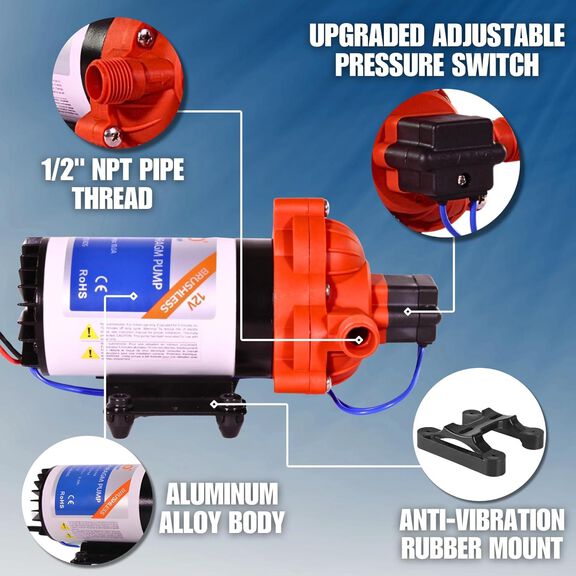 SEAFLO 33W Series 12V 3.0 GPM 45 PSI Brushless Diaphragm Water Pump image number 8