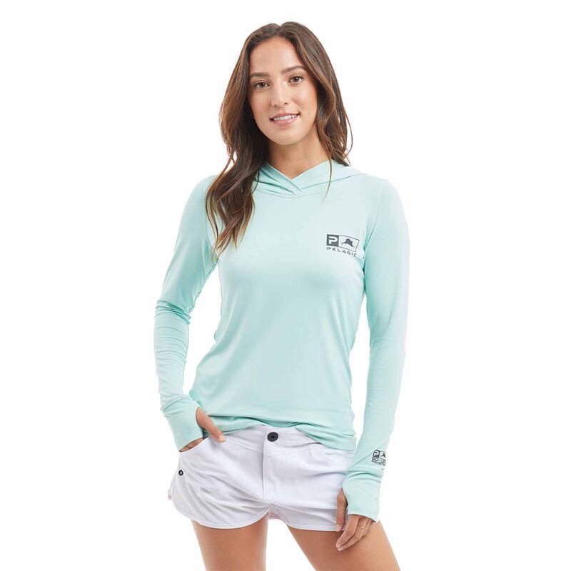 Pelagic Women's Aquatek Hooded Shirt, in Turquoise, Size Large | by West Marine