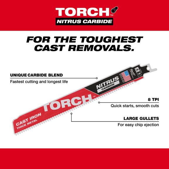 9" 7TPI The TORCH&trade; for CAST IRON with NITRUS CARBIDE&trade;, 1 Pack image number 1