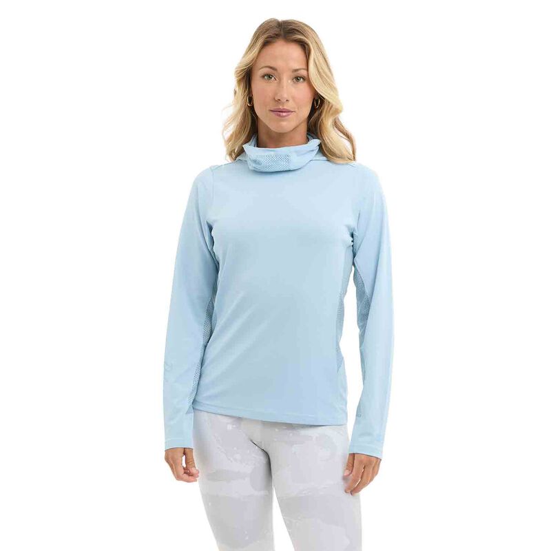 Pelagic Women's Solid Exo-Tech Hooded Shirt, in Light Blue, Size Medium | by West Marine