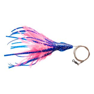 4 1/2" No Alibi, Dolphin Delight Rigged & Ready, Blue/Pink Skirt, 1/4 oz, Lead Head, 7/0 Mustad Hook, AFW Swivel, 135 lb AFW Cable, 3 ft