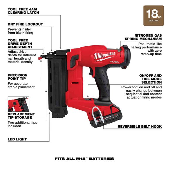 M18 FUEL&trade; 18 Gauge Brad Nailer Kit image number 1