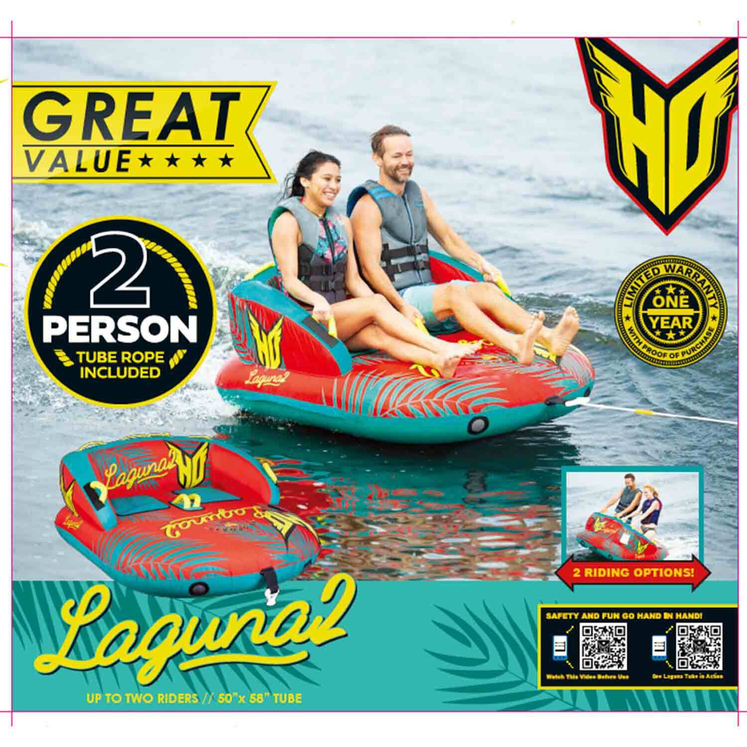 HO Sports Laguna 3-Person Multi-Directional Ride-On Towable Tube with Attachments 