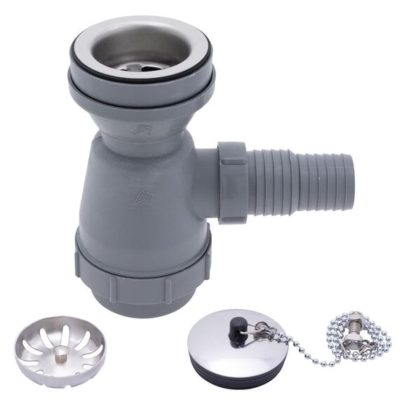2" Drain, Trap Sink Drain, 1-1/4" & 1-1/2" Hose Barb, w/Strainer, w/Chain Stopper Ultra-Mirror Finish image number 0