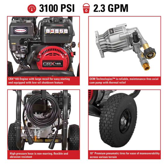 3100 PSI at 2.3 GPM CRX165 with OEM Technologies Axial Cam Pump Cold Water Residential Gas Pressure Washer image number 5